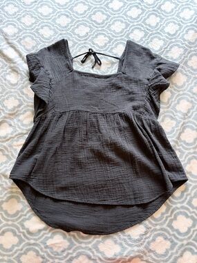 NWT Sonoma Maternity Black Square-Neck Peplum Tie-Back Blouse Size M